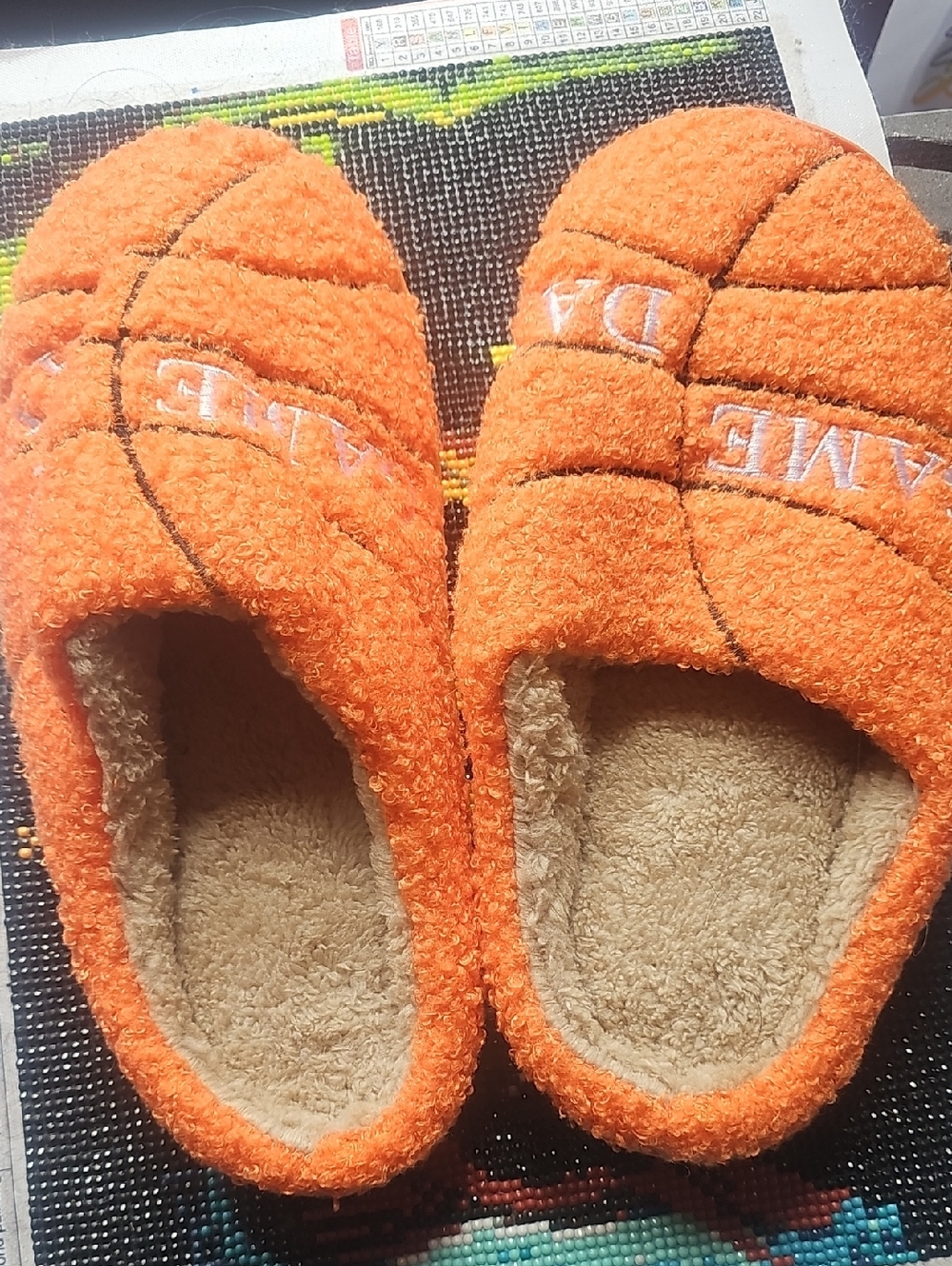 Orange Basketball-Style Fuzzy Slippers